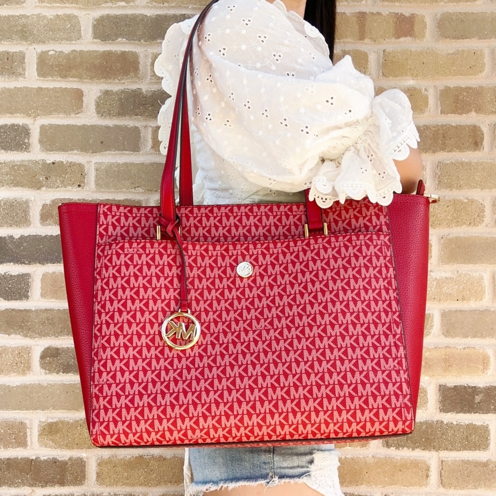 Michael Kors Large Top Zip Tote Red